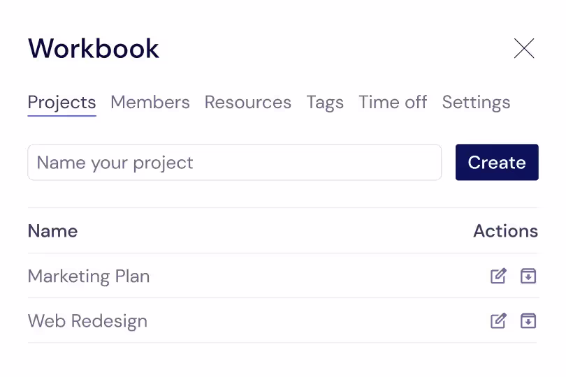 Projekte in Workbooks verwalten