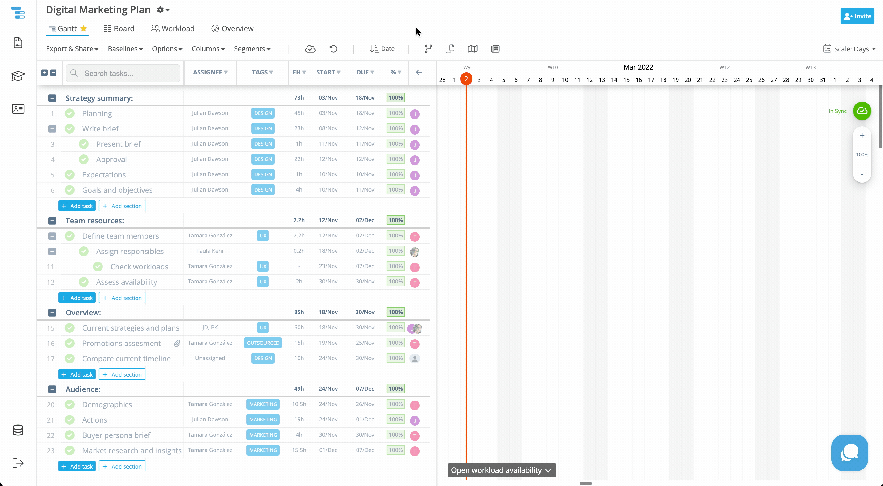 Benutzer wendet Filter auf ein Gantt-Chart an und speichert die gefilterte Ansicht als Segment im Instagantt-Projektmanagement-Tool.