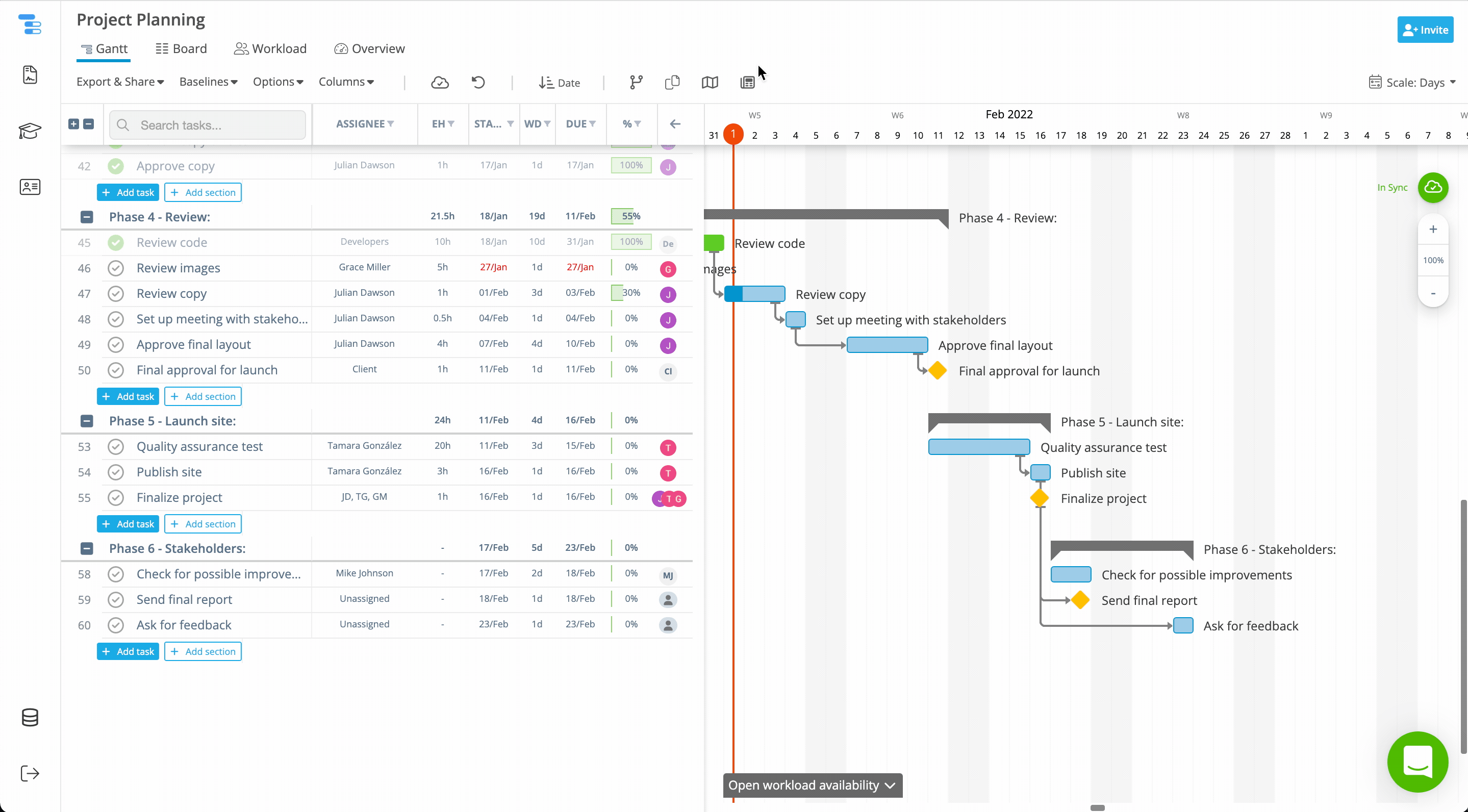 Benutzer schaltet den Heute-Indikator in Instagantts Gantt-Diagramm ein und aus, um das aktuelle Datum auf der Projektzeitachse hervorzuheben.