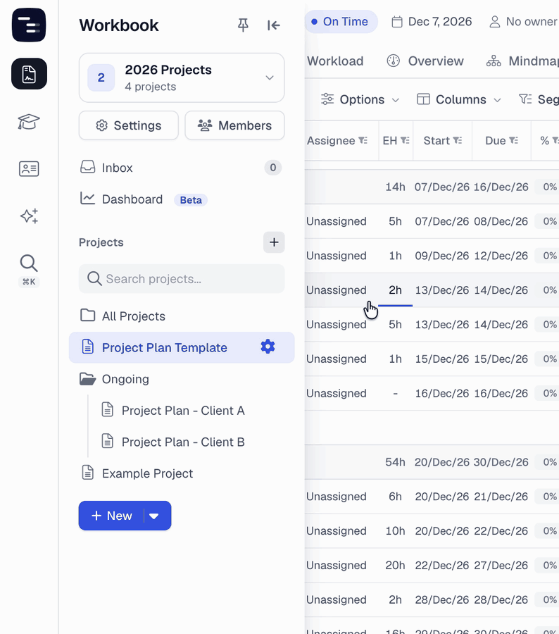 Collapsing and expanding a project folder in the left sidebar