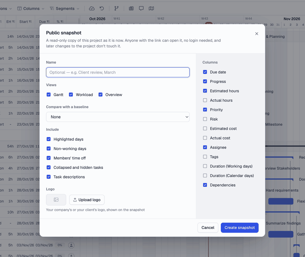 Creating a public snapshot and copying its This snapshot and Latest snapshot links